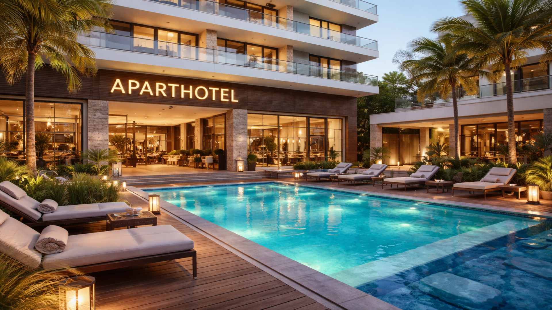 Modern aparthotel interior with a fully furnished apartment designed for short and extended stays