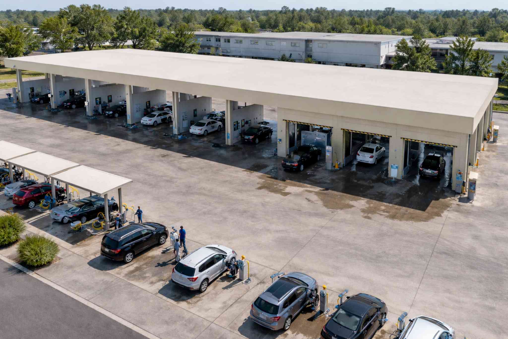 Car wash drone aerial view
