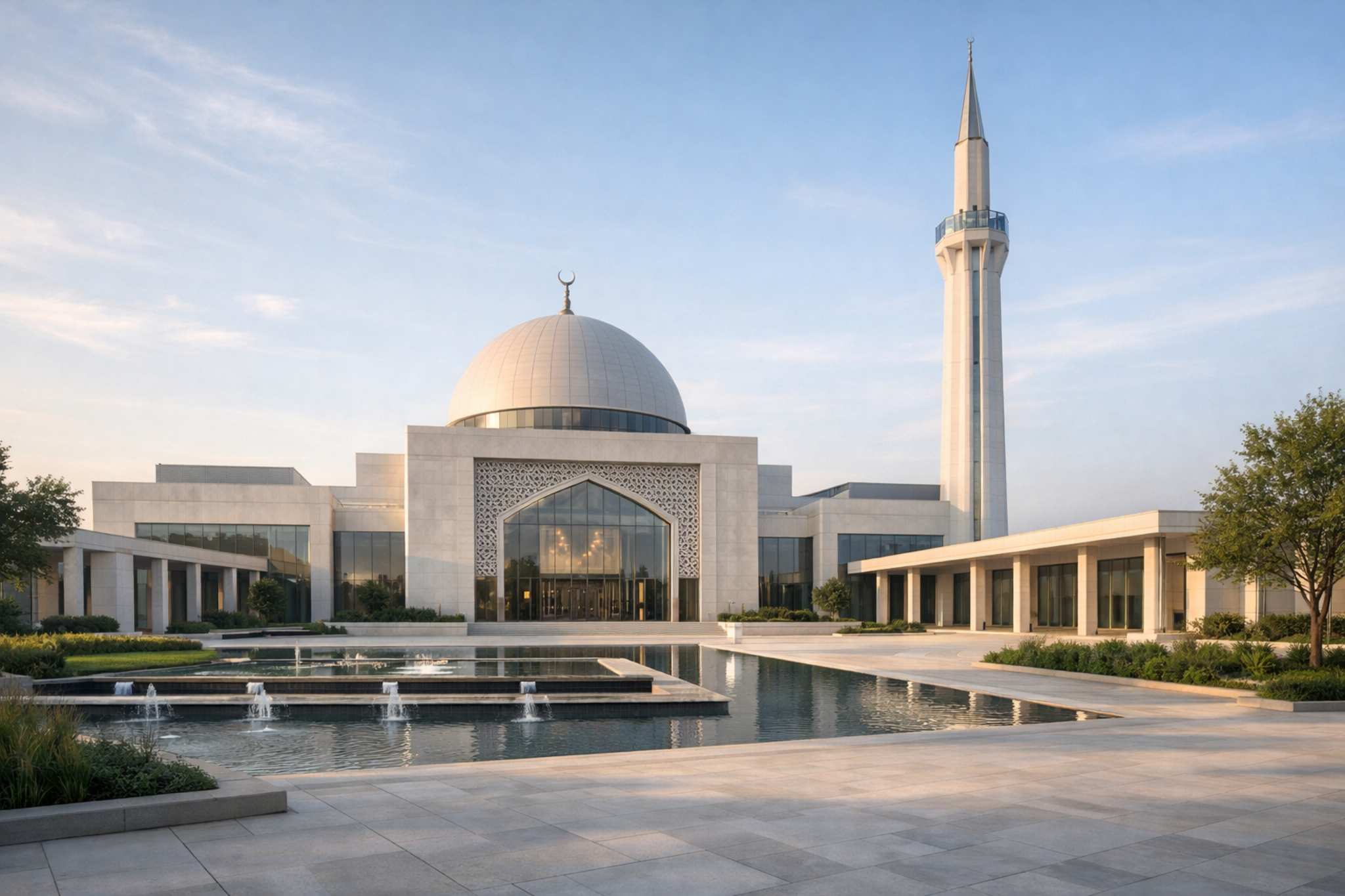 Modern mosque representing centralized mosque operations management software